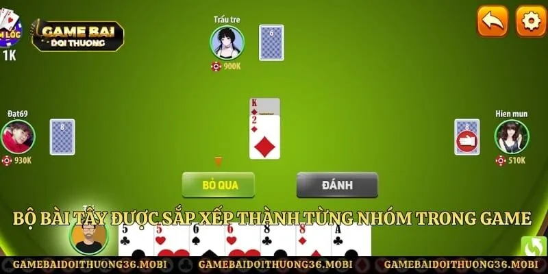 Bộ bài Tây được sắp xếp thành từng nhóm trong game bài đổi thưởng