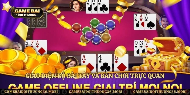 Giao diện bộ bài Tây và bàn chơi trực quan